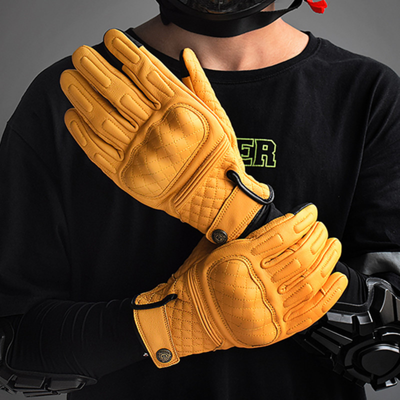 Men'S Fashion Gloves - Guantes de Motocicleta Retro de Cuero,