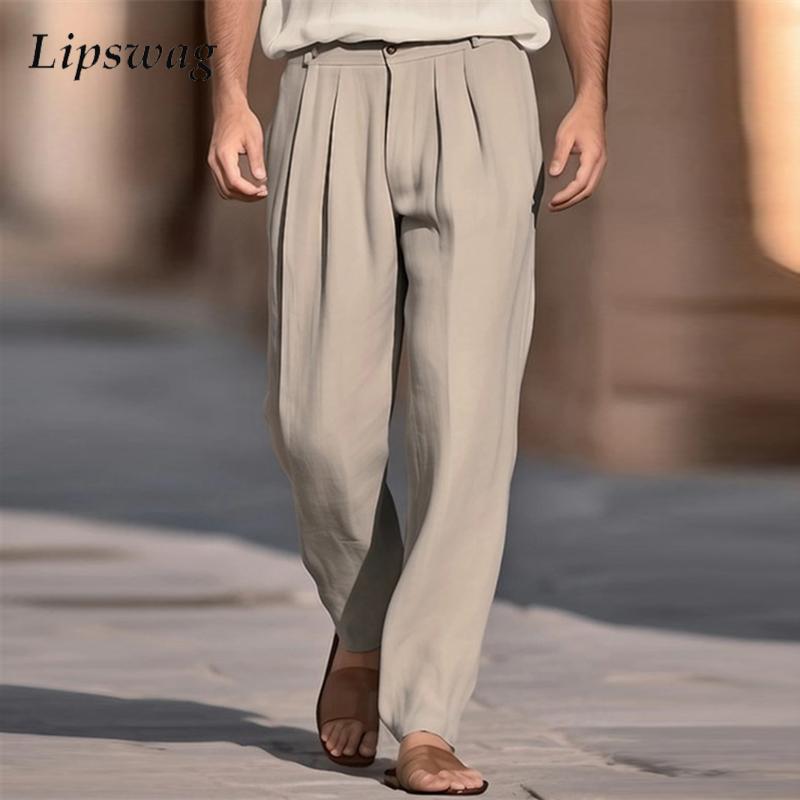 Men'S Fashion Linen Pants - Pantalones informales transpirables de lino de