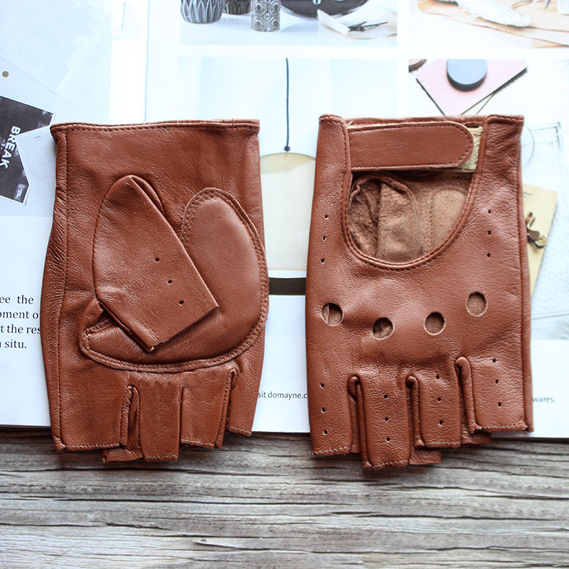 Driving Gloves Leather - Guantes de cuero de medio Dedo