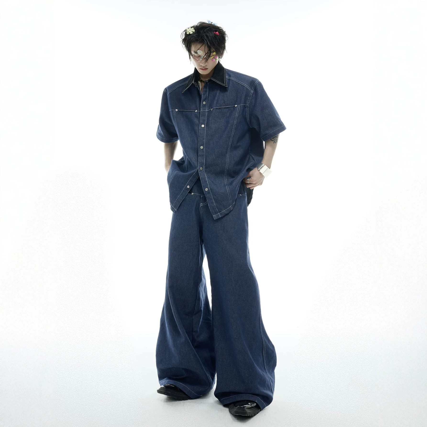 Men Fashion Jeans - Conjunto de Verano para Hombre: Camisa