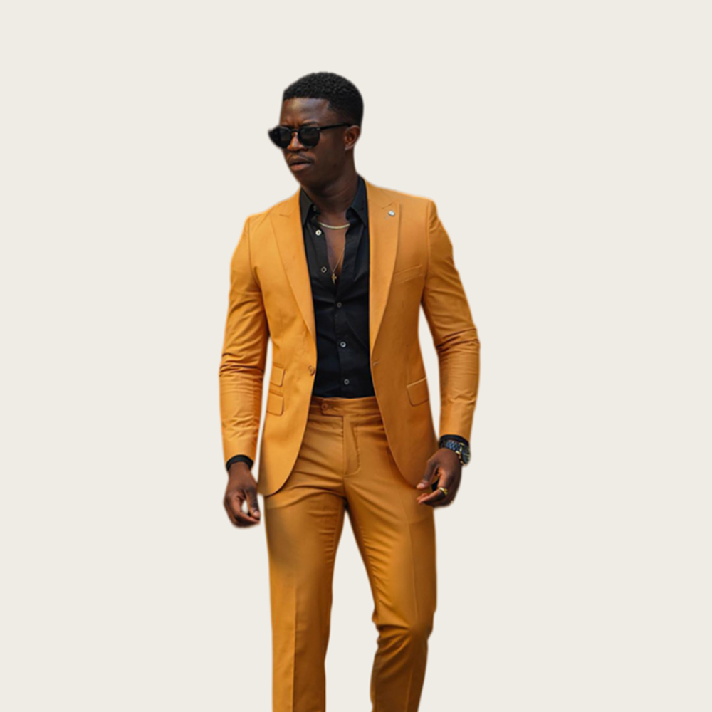 Slim Fit Blazer Men - Traje de hombre amarillo mostaza de