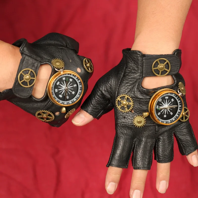 Men'S Fashion Gloves - Guantes Steampunk de cuero PU sin