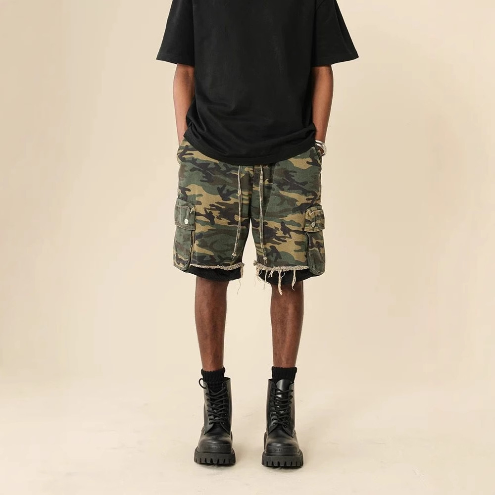 Men Fashion Jeans - Pantalones Cortos de Camuflaje Vintage con
