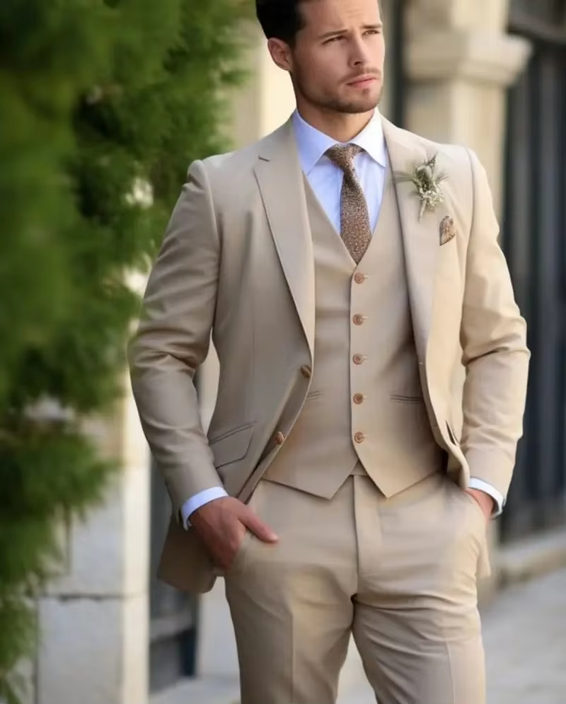 Slim Fit Blazer Men - Trajes elegantes de color caqui para