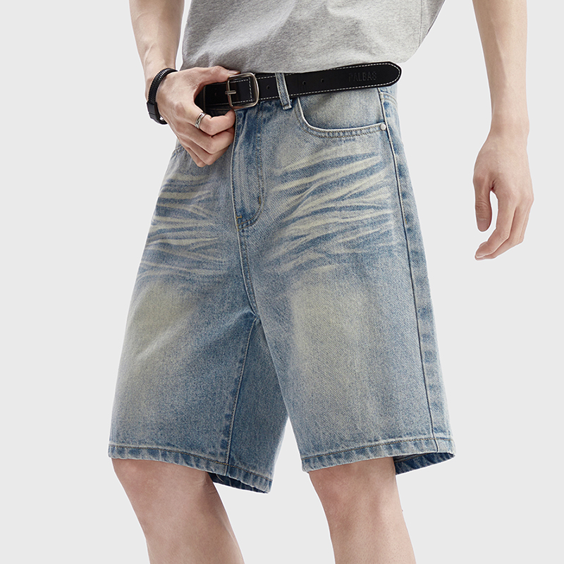 Men Fashion Jeans - Pantalones Cortos de Mezclilla Vintage Lavados